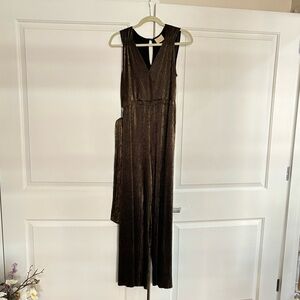 Anthropologie Antique Gold Pleated Jumpsuit